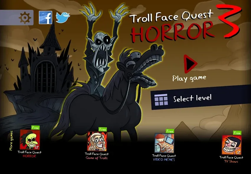 Troll Face Quest: Horror 3 (Тролл Фейс Квест) МОД/Взлом [Деньги, Монеты и Меню MOD] Screenshot 1