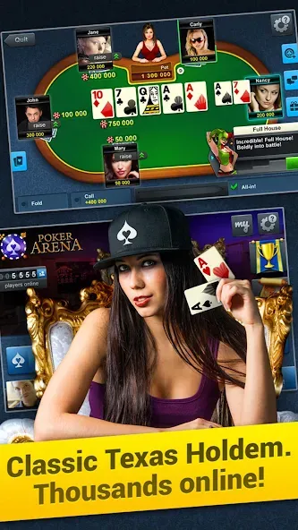 Poker Arena: texas holdem game (Покер Арена) МОД/Взлом [Меню, Бесконечные монеты и Открытые уровни] Screenshot 1