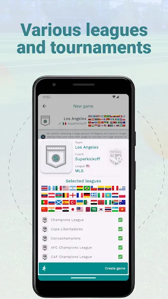 Superkickoff - Soccer manager (уперкикофф) МОД/Взлом [Меню, Бесконечные монеты и Открытые уровни] Screenshot 2