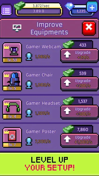 xStreamer: Idle Simulator Game (хСтример) МОД/Взлом [Деньги, Монеты и Меню MOD] Screenshot 3