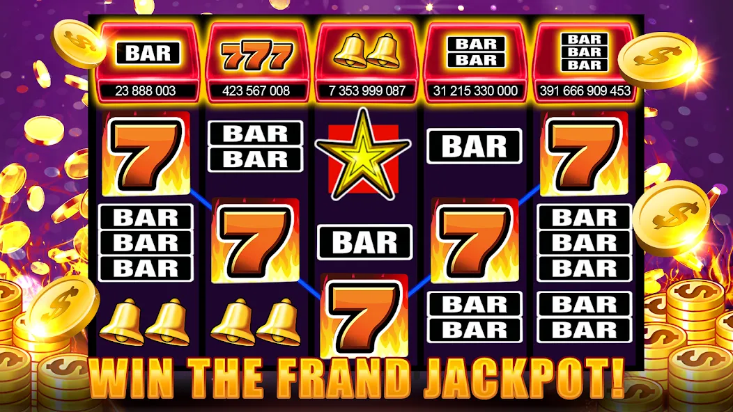 Slots 777 - Slot Machine Games МОД/Взлом [Меню, Бесконечные монеты и Открытые уровни] Screenshot 3