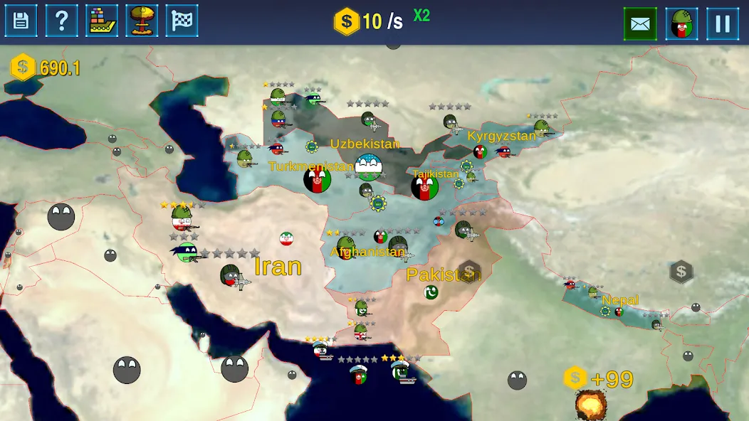 Countryballs: World War Simula (Кантриболс) МОД/Взлом [Деньги, Монеты и Меню MOD] Screenshot 2