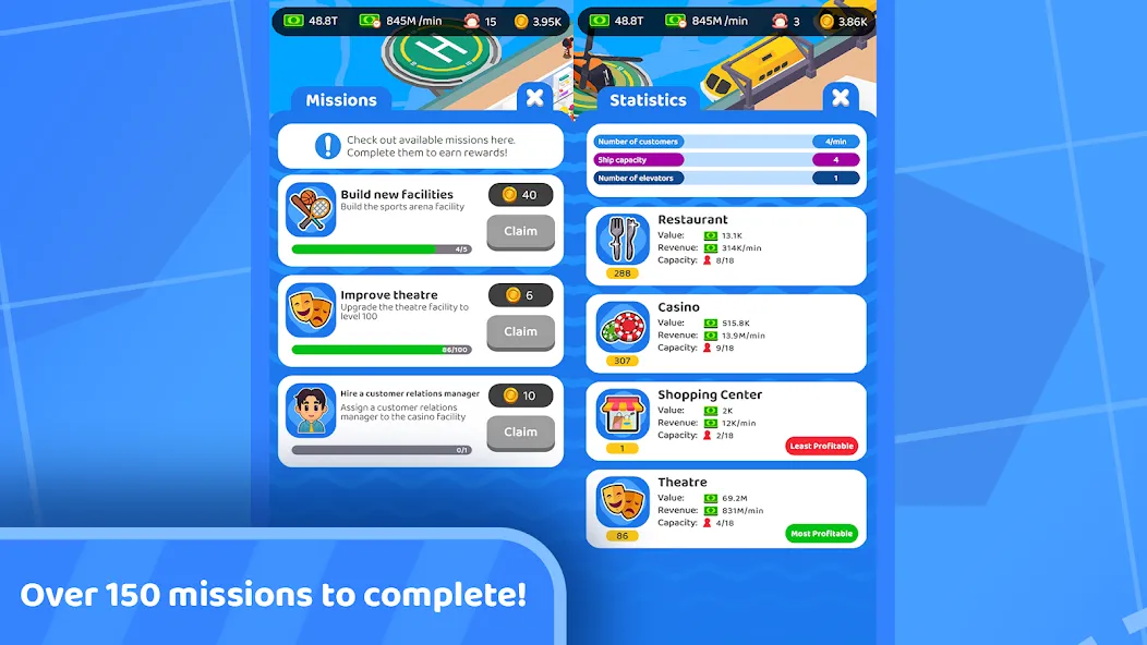 Idle Cruise Ship Simulator (Айдл Круиз Шип Симулятор) МОД/Взлом [Деньги, Монеты и Меню MOD] Screenshot 5