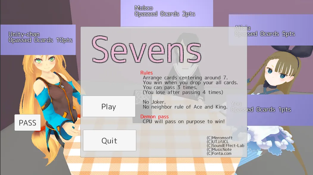 Sevens card game (Севенс карточная игра) МОД/Взлом [Все открыто, Дополнительные деньги и Меню MOD] Screenshot 1
