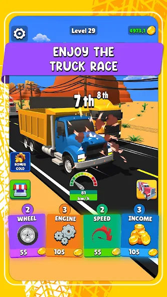 Idle Truck Racing : Cybertruck (Айдл Трак Рейсинг) МОД/Взлом [Деньги, Монеты и Меню MOD] Screenshot 1