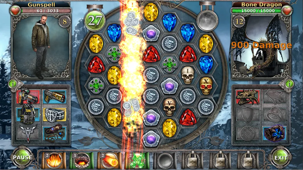 Gunspell - Match 3 Puzzle RPG (Ганспелл) МОД/Взлом [Меню, Бесконечные монеты и Открытые уровни] Screenshot 1