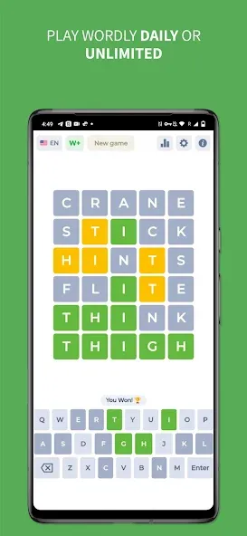Wordly - Daily Word Game МОД/Взлом [Меню, Бесконечные монеты и Открытые уровни] Screenshot 1