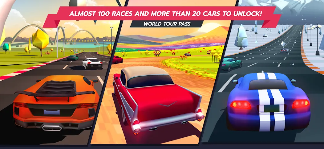 Horizon Chase – Arcade Racing (Хорайзон Чейс) МОД/Взлом [Меню, Бесконечные монеты и Открытые уровни] Screenshot 2