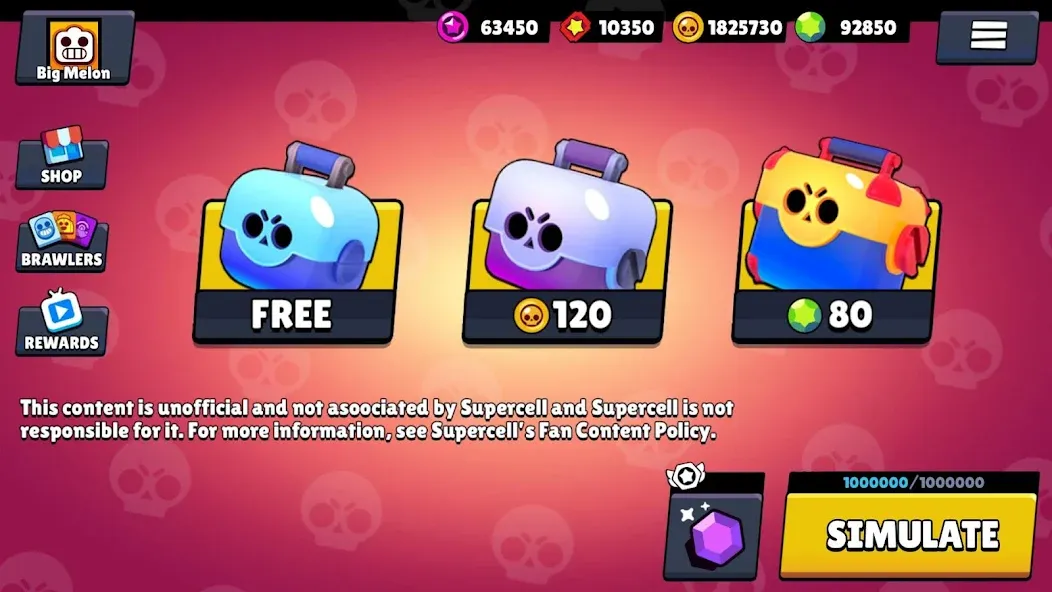 Box Simulator for Brawl Stars МОД/Взлом [Все открыто, Дополнительные деньги и Меню MOD] Screenshot 1