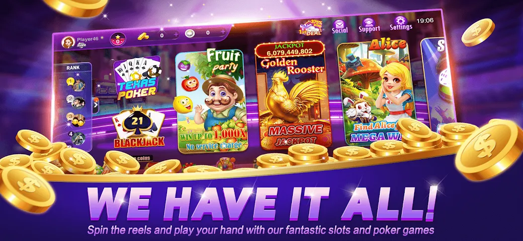 Happy Poker Slots (Хэппи Покер Слоты) МОД/Взлом [Деньги, Монеты и Меню MOD] Screenshot 1