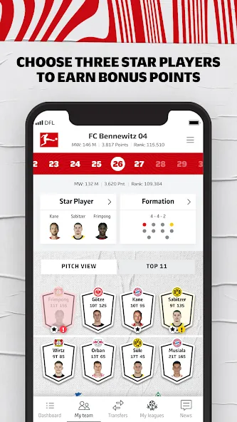 Bundesliga Fantasy Manager (Бундеслига Фэнтези Менеджер) МОД/Взлом [Меню, Бесконечные монеты и Открытые уровни] Screenshot 3