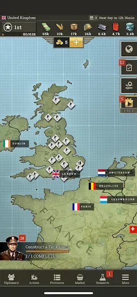 Call of War: Frontlines МОД/Взлом [Все открыто, Дополнительные деньги и Меню MOD] Screenshot 1