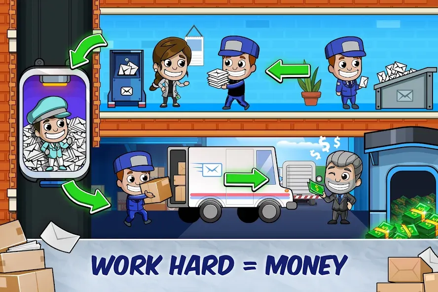 Idle Mail Tycoon (Айдл Мейл Тайкун) МОД/Взлом [Все открыто, Дополнительные деньги и Меню MOD] Screenshot 5