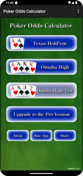 Poker Odds Calculator (Покер Оддс Калькулятор) МОД/Взлом [Меню, Бесконечные монеты и Открытые уровни] Screenshot 1
