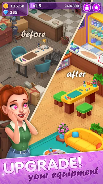 Beauty Tycoon: Hair Salon Game (Бьюти Тайкун) МОД/Взлом [Много монет, Открытые уровни и Мега MOD] Screenshot 5
