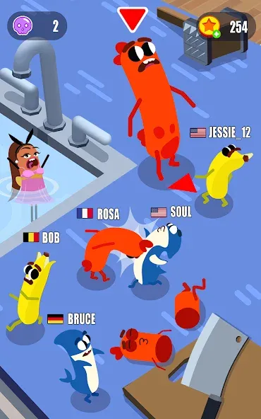 Sausage Wars.io МОД/Взлом [Меню, Бесконечные монеты и Открытые уровни] Screenshot 1