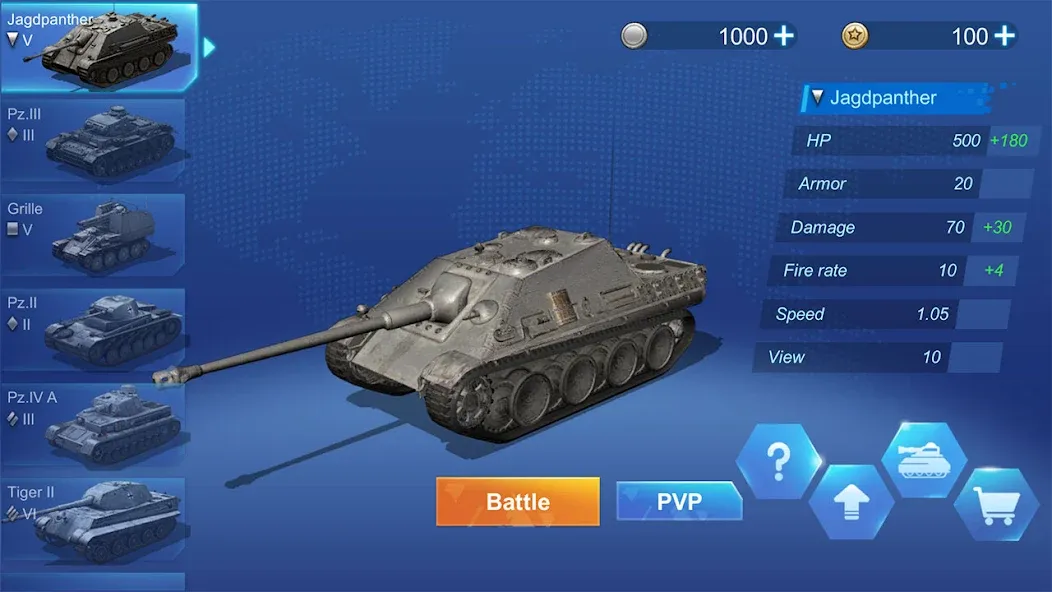 Ace Tank МОД/Взлом [Все открыто, Дополнительные деньги и Меню MOD] Screenshot 1