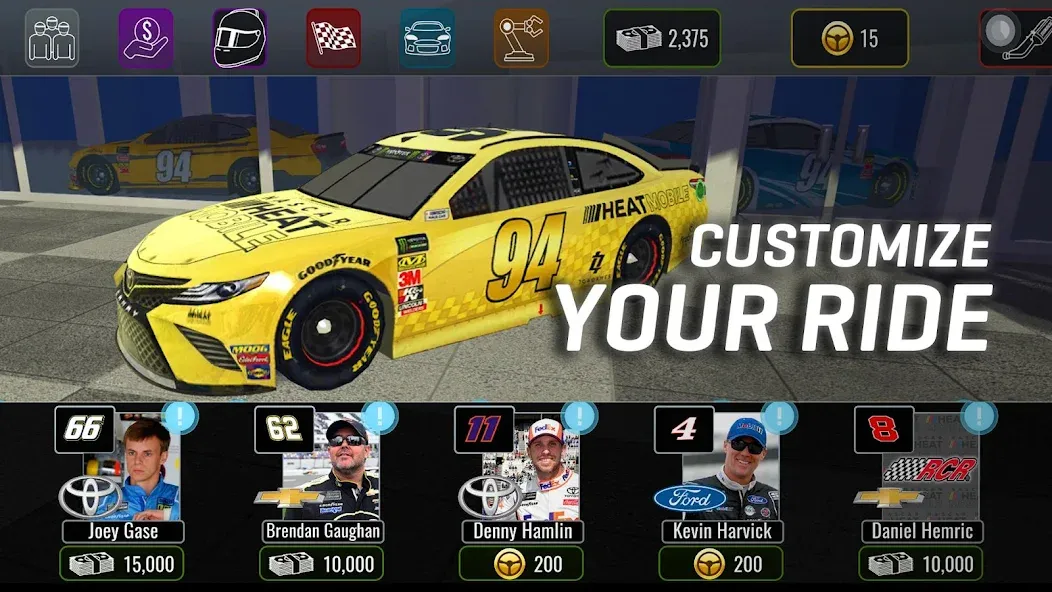 NASCAR Heat Mobile (НАСКАР Хит Мобилай) МОД/Взлом [Деньги, Монеты и Меню MOD] Screenshot 2