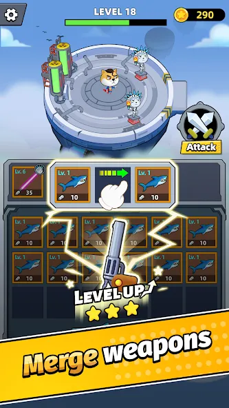Merge Weapons：Air Island TD МОД/Взлом [Много монет, Открытые уровни и Мега MOD] Screenshot 2