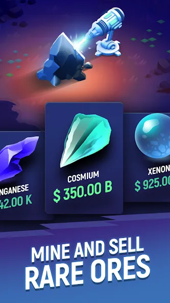 ExoMiner - Idle Miner Universe (ЭксоМайнер) МОД/Взлом [Меню, Бесконечные монеты и Открытые уровни] Screenshot 3