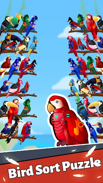 Bird Puzzle - Color Game МОД/Взлом [Меню, Бесконечные монеты и Открытые уровни] Screenshot 3