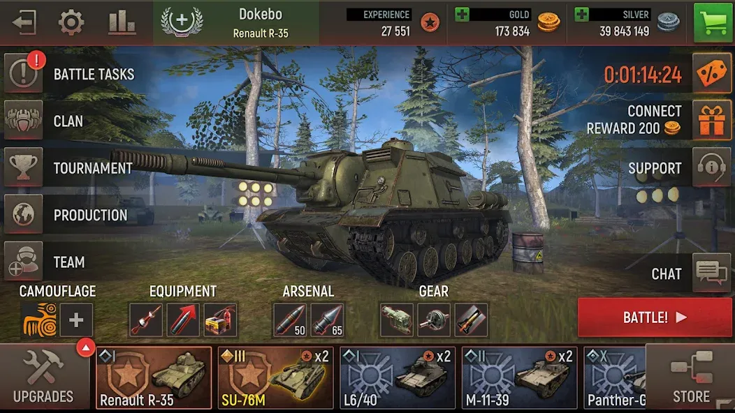 Battle Tanks: Tank Games WW2 (Бэтл Тэнкс) МОД/Взлом [Деньги, Монеты и Меню MOD] Screenshot 4