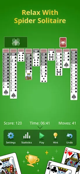Spider Solitaire Classic МОД/Взлом [Меню, Бесконечные монеты и Открытые уровни] Screenshot 1