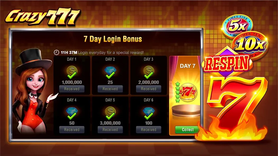 Crazy 777 Slot-TaDa Games (Крэйзи 777 Слот) МОД/Взлом [Деньги, Монеты и Меню MOD] Screenshot 4