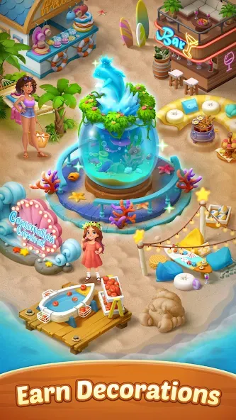 Seaside Escape®: Merge & Story (Сисайд Эскейп) МОД/Взлом [Меню, Бесконечные монеты и Открытые уровни] Screenshot 5