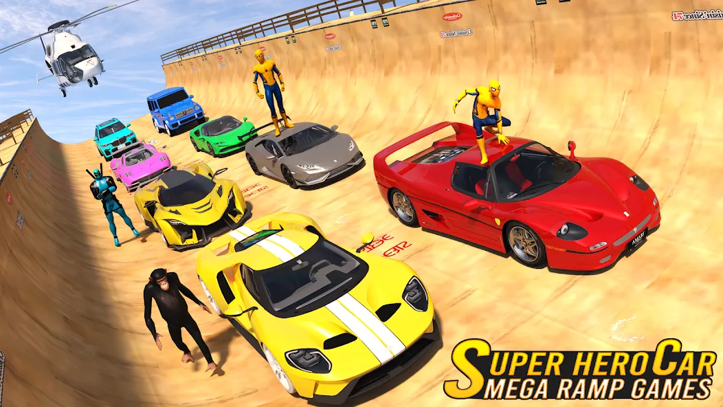 Superhero Car: Mega Ramp Games (Рамп Кар Гейм) МОД/Взлом [Все открыто, Дополнительные деньги и Меню MOD] Screenshot 5