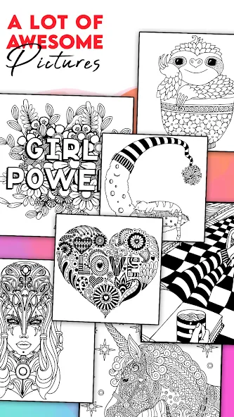 Coloring for adults offline МОД/Взлом [Меню, Бесконечные монеты и Открытые уровни] Screenshot 2