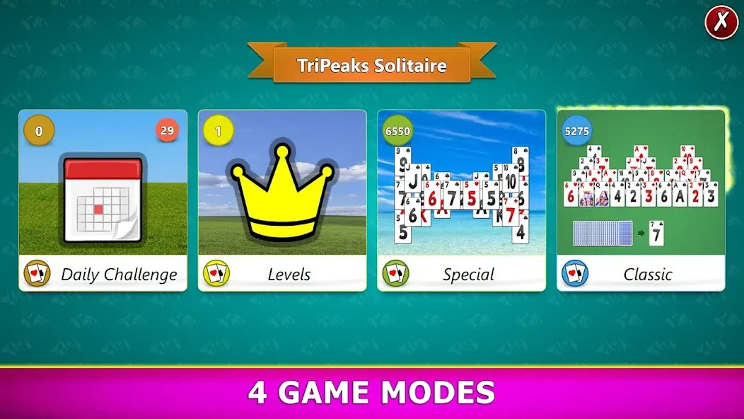 TriPeaks Solitaire Mobile МОД/Взлом [Много денег, Монет и Все открыто] Screenshot 2