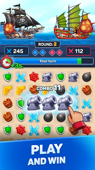 Pirates & Puzzles：Ship Battles МОД/Взлом [Деньги, Монеты и Меню MOD] Screenshot 1