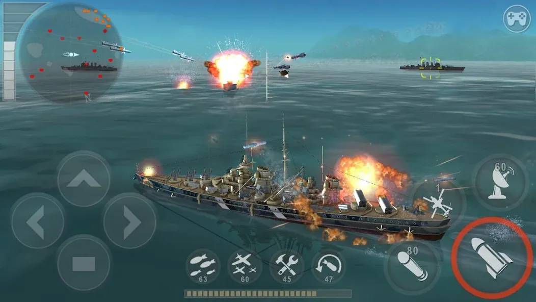 WARSHIP BATTLE:3D World War II МОД/Взлом [Много монет, Открытые уровни и Мега MOD] Screenshot 1