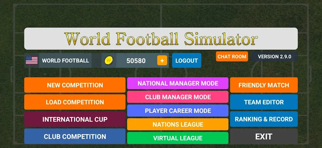 World Football Simulator (Мировой Футбольный Симулятор) МОД/Взлом [Меню, Бесконечные монеты и Открытые уровни] Screenshot 1