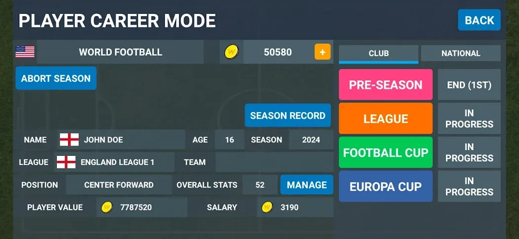 World Football Simulator (Мировой Футбольный Симулятор) МОД/Взлом [Меню, Бесконечные монеты и Открытые уровни] Screenshot 5