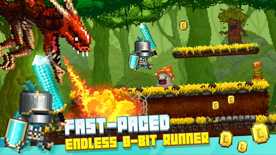 Bit Heroes Runner: Pixel Blitz (Бит Хероес Раннер) МОД/Взлом [Меню, Бесконечные монеты и Открытые уровни] Screenshot 1