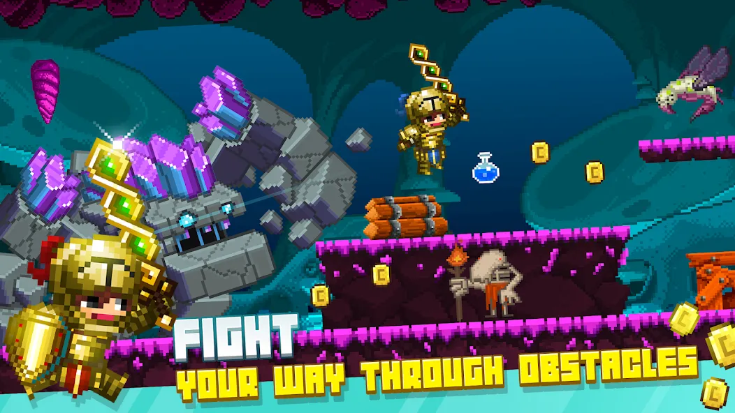 Bit Heroes Runner: Pixel Blitz (Бит Хероес Раннер) МОД/Взлом [Меню, Бесконечные монеты и Открытые уровни] Screenshot 2