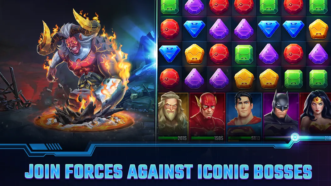 DC Heroes & Villains: Match 3 МОД/Взлом [Меню, Бесконечные монеты и Открытые уровни] Screenshot 4