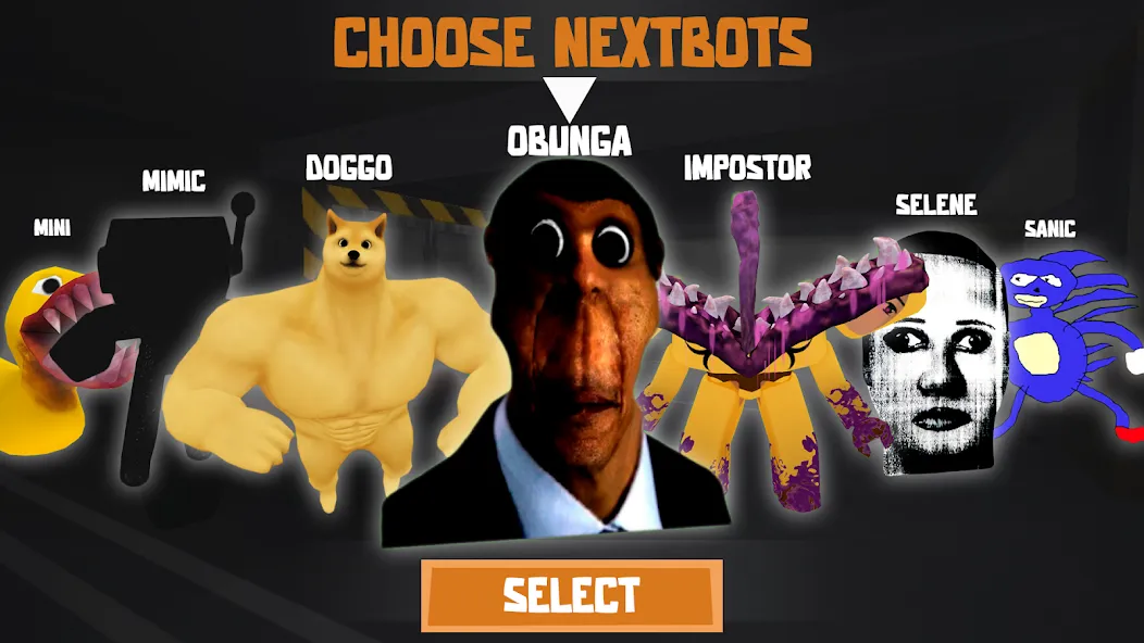 Nextbots: Obunga Chase Rooms (Некстботс) МОД/Взлом [Много монет, Открытые уровни и Мега MOD] Screenshot 1