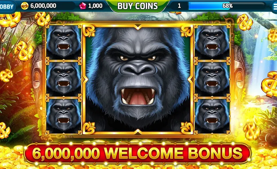 Ape Slots: Vegas Casino Deluxe МОД/Взлом [Все открыто, Дополнительные деньги и Меню MOD] Screenshot 1