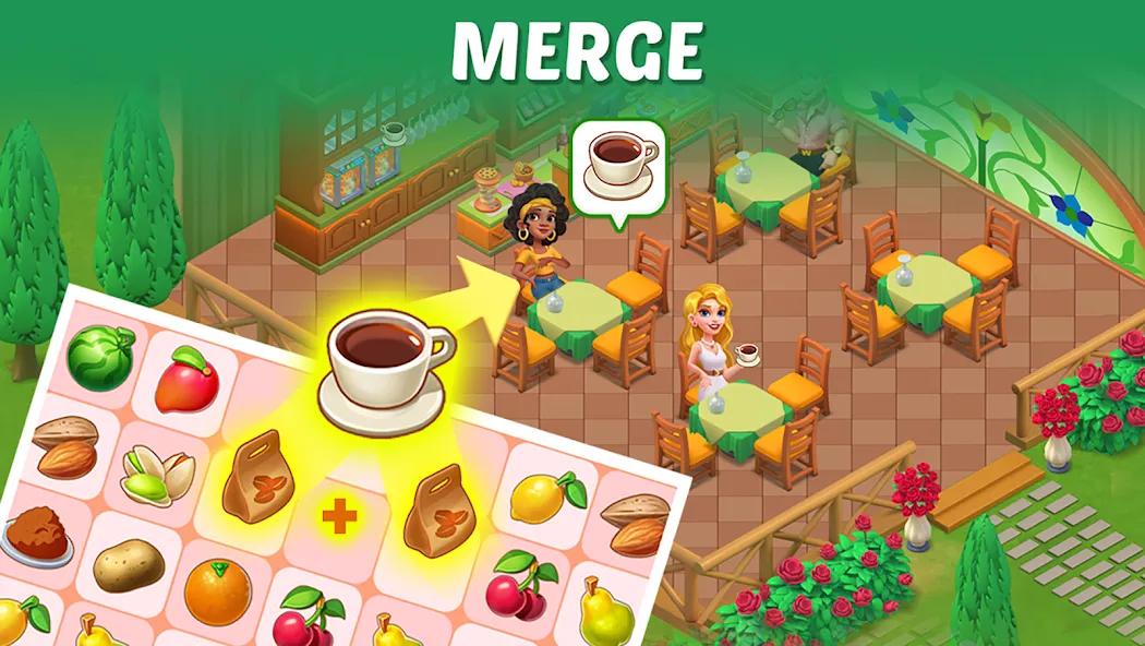 Merge Cooking:Theme Restaurant МОД/Взлом [Меню, Бесконечные монеты и Открытые уровни] Screenshot 3