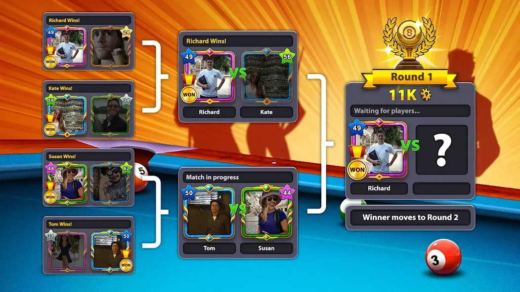 8 Ball Pool (Шаровый Бильярд) МОД/Взлом [Меню, Бесконечные монеты и Открытые уровни] Screenshot 4