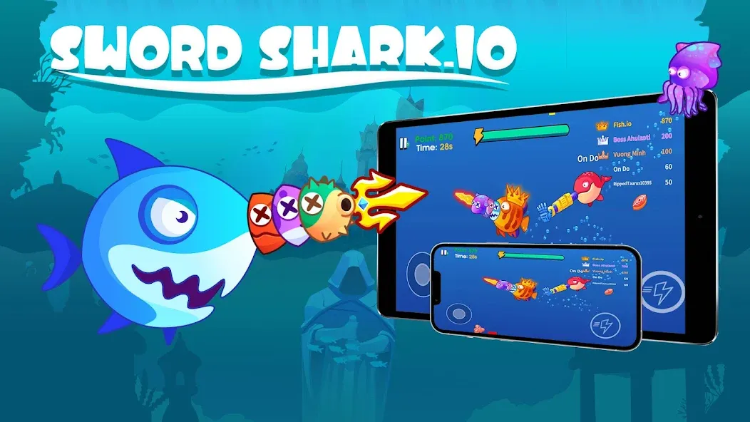 Sword Shark.io - Hungry Shark МОД/Взлом [Много монет, Открытые уровни и Мега MOD] Screenshot 1