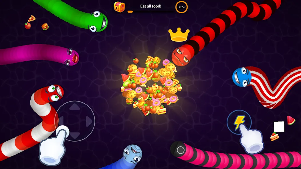 Snake vs Worms: Fun .io Zone МОД/Взлом [Бесконечные деньги, Монеты и Мега MOD] Screenshot 4