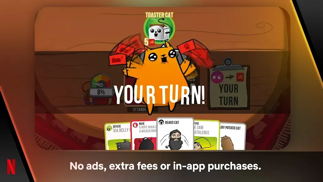 Exploding Kittens - The Game МОД/Взлом [Меню, Бесконечные монеты и Открытые уровни] Screenshot 1