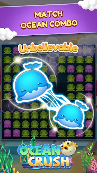 Ocean Crush-Matching Games (Оушен Краш) МОД/Взлом [Меню, Бесконечные монеты и Открытые уровни] Screenshot 1
