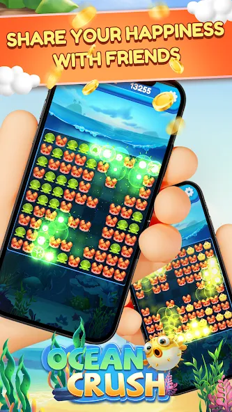 Ocean Crush-Matching Games (Оушен Краш) МОД/Взлом [Меню, Бесконечные монеты и Открытые уровни] Screenshot 4