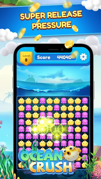 Ocean Crush-Matching Games (Оушен Краш) МОД/Взлом [Меню, Бесконечные монеты и Открытые уровни] Screenshot 5