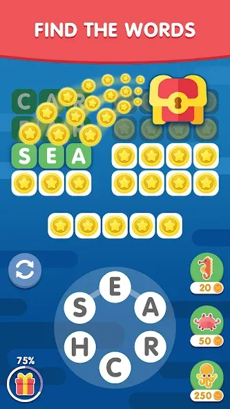 Word Search Sea: Word Puzzle МОД/Взлом [Все открыто, Дополнительные деньги и Меню MOD] Screenshot 1